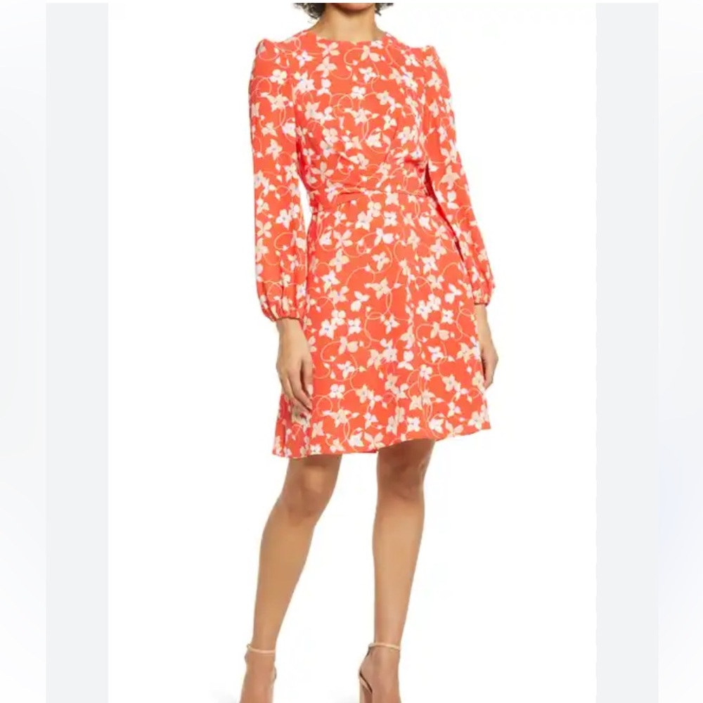 Eliza J Floral Long Sleeve Crepe Dress Red Floral Size 4